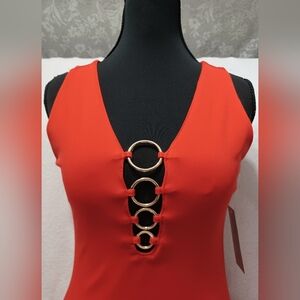 NWT Rings of Heart Red Peekaboo Bodycon Dress Size Small by Derek Heart